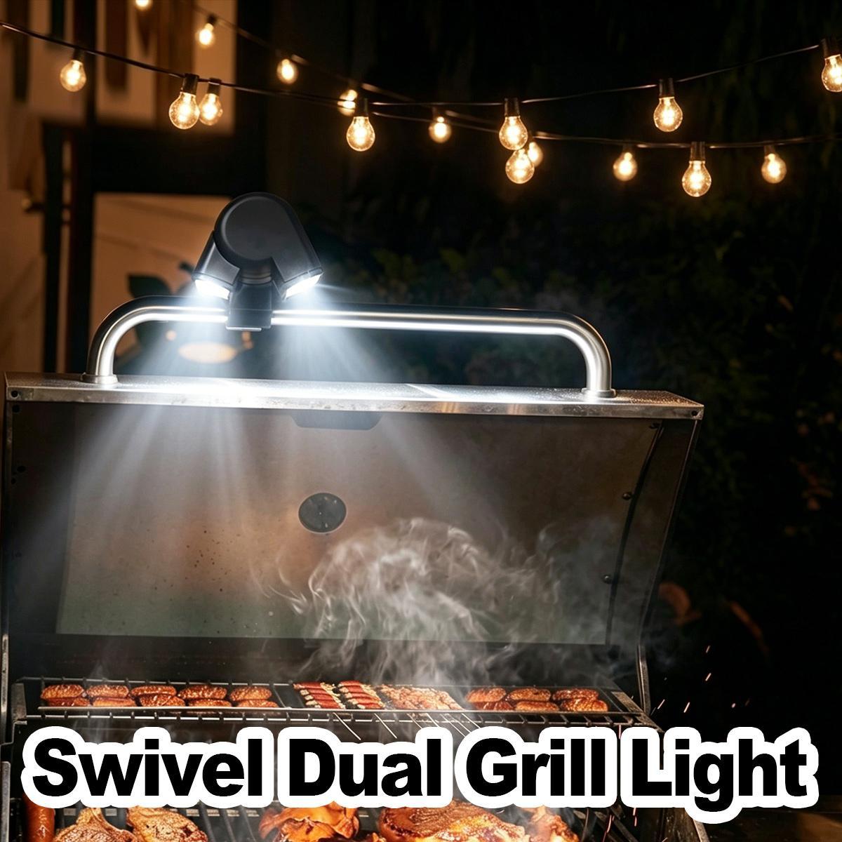 Outdoor Power Grill - LED-Doppelkopf-Grillleuchte, batteriebetrieben, mit flexiblem Schwanenhals und