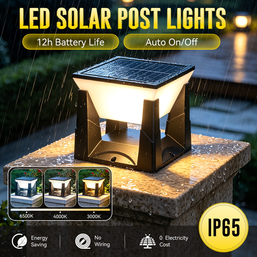 Outdoor Power Post - 3-Farbige Solar-Pfostenleuchte IP65 Wasserdicht Automatische Außen-LED-Solarleuchte