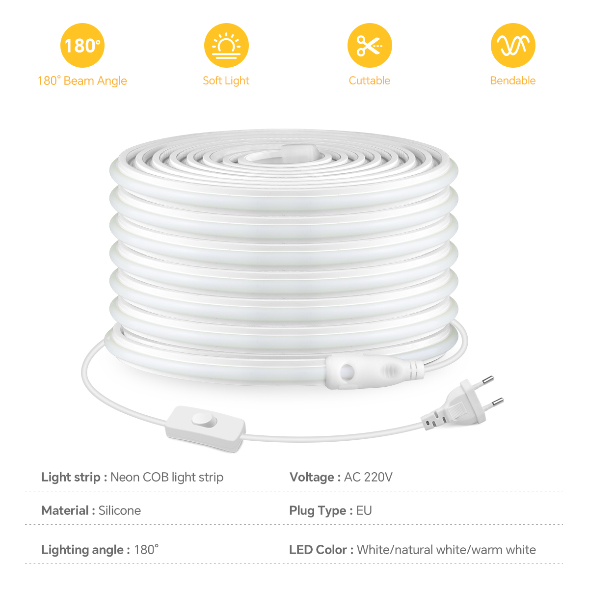 220V COB Led Streifen Hohe Dic – Power Switch Outdoor Bewertung und Preis